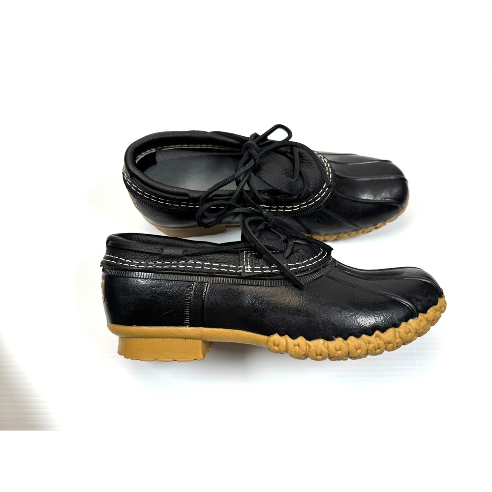 L L Bean Rubber Mocs Boots Women 9M EUC Black Lace up Low Top Waterproof Slip on